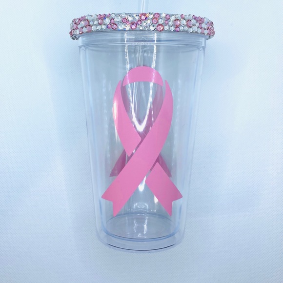 Swarovski Crystal Breast Cancer Tumbler Cold Cup - Picture 2 of 4